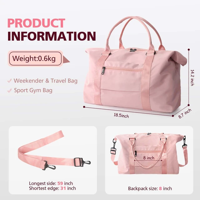 Alt view image 5 of 7 - Travel Duffle Bag, Waterproof Weekender Carry On Tote Bags for Women, Sport Gym Bag for Men, Hospital Bag for Labor and Delivery, Overnight Luggage Bag with Trolley Sleeve Coral Pink
