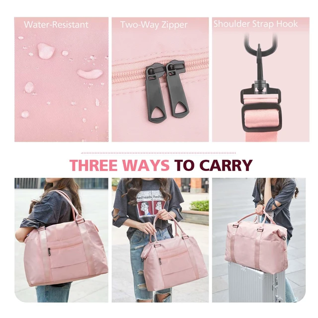 Alt view image 6 of 7 - Travel Duffle Bag, Waterproof Weekender Carry On Tote Bags for Women, Sport Gym Bag for Men, Hospital Bag for Labor and Delivery, Overnight Luggage Bag with Trolley Sleeve Coral Pink