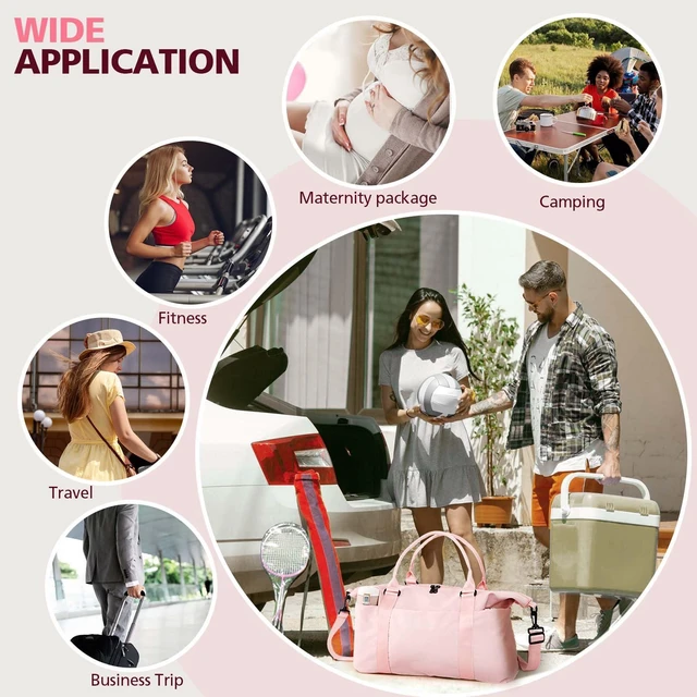 Alt view image 7 of 7 - Travel Duffle Bag, Waterproof Weekender Carry On Tote Bags for Women, Sport Gym Bag for Men, Hospital Bag for Labor and Delivery, Overnight Luggage Bag with Trolley Sleeve Coral Pink