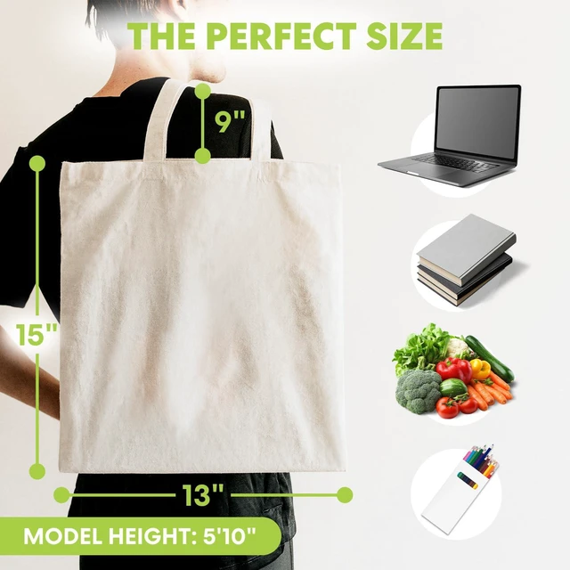 Alt view image 3 of 7 - Canvas Tote Bag 13"x15" (15 Pack) Thick Shopping Canvas Tote Bags Bulk Blank Reusable Grocery Bags for DIY Art & Craft, Sublimation 79163 (Beige)