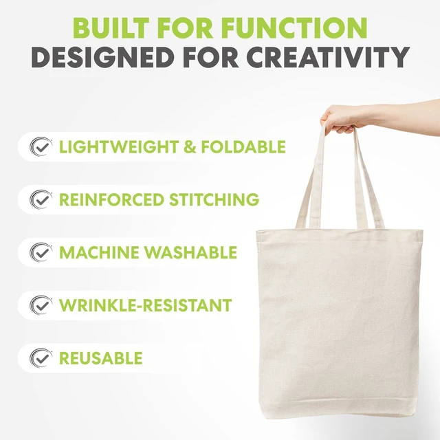 Alt view image 5 of 7 - Canvas Tote Bag 13"x15" (15 Pack) Thick Shopping Canvas Tote Bags Bulk Blank Reusable Grocery Bags for DIY Art & Craft, Sublimation 79163 (Beige)