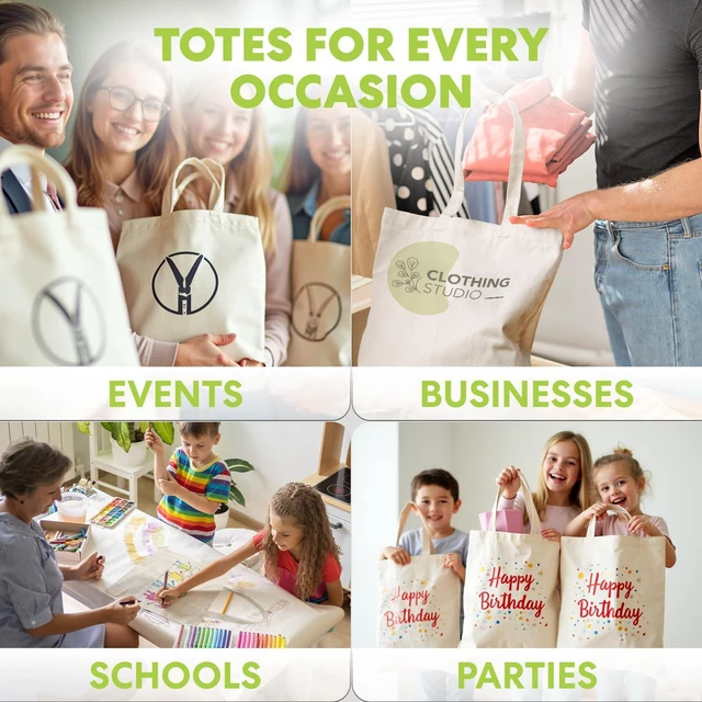 Alt view image 6 of 7 - Canvas Tote Bag 13"x15" (15 Pack) Thick Shopping Canvas Tote Bags Bulk Blank Reusable Grocery Bags for DIY Art & Craft, Sublimation 79163 (Beige)