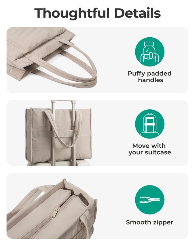 Alt view image 6 of 7 - Puffer Tote Bag for Women, 2-PC Boxy Work Tote Shoulder Handbag | M Size: 21L Tote with Pouch & Tumbler Pocket, L Size:26L Tote w/ 7.5L Insulated, Fits 15.6" Laptop, for Teacher/Nurse/Office