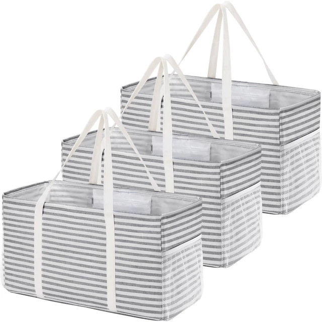 Main image of Large Tote bag, Reusable Shopping Grocery Bags, 46L, 1 Pack, Gray | Standing Utility Tote Basket with Metal Wire Frame&Handles for Picnics Beach Laundry Car Pool Camping