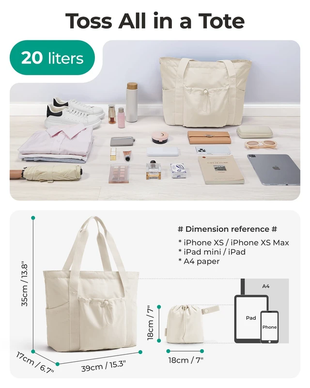 Alt view image 3 of 6 - Foldable Tote Bag with Drawstring Bag, Large Tote Bag Shoulder Bag Top Handle Handbag for Travel, Work, Beach, Gym