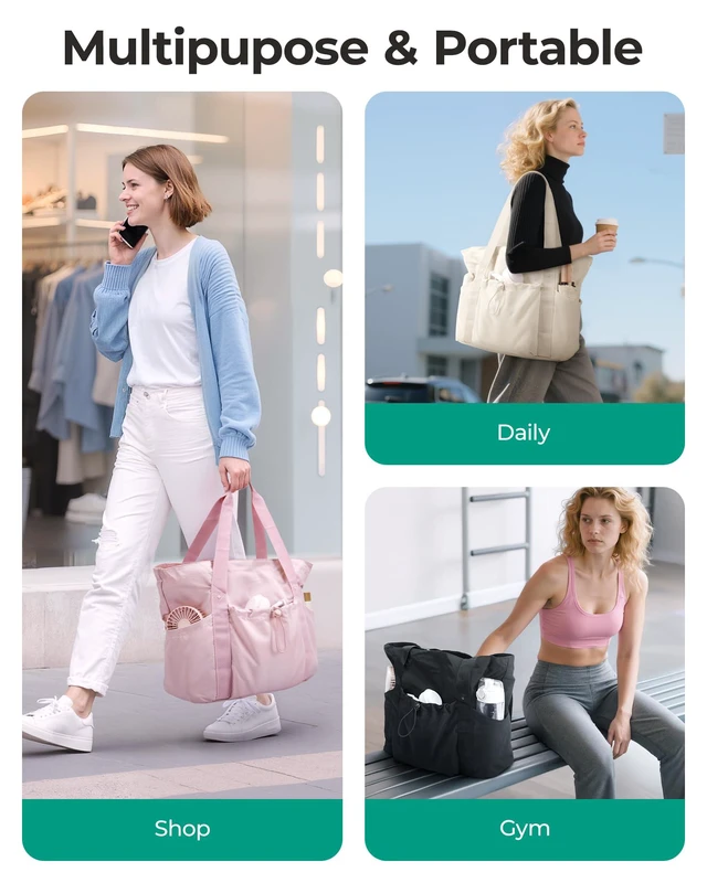 Alt view image 5 of 6 - Foldable Tote Bag with Drawstring Bag, Large Tote Bag Shoulder Bag Top Handle Handbag for Travel, Work, Beach, Gym