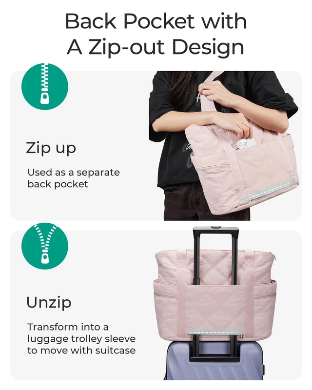 Alt view image 4 of 7 - Crush Tote Bag for Women, 20L Puffer Work Tote with Zipper, Travel Essentials Quilted Nurse Hospital Bag, Pink