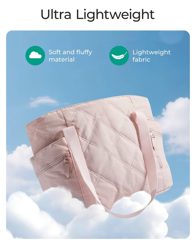 Alt view image 5 of 7 - Crush Tote Bag for Women, 20L Puffer Work Tote with Zipper, Travel Essentials Quilted Nurse Hospital Bag, Pink