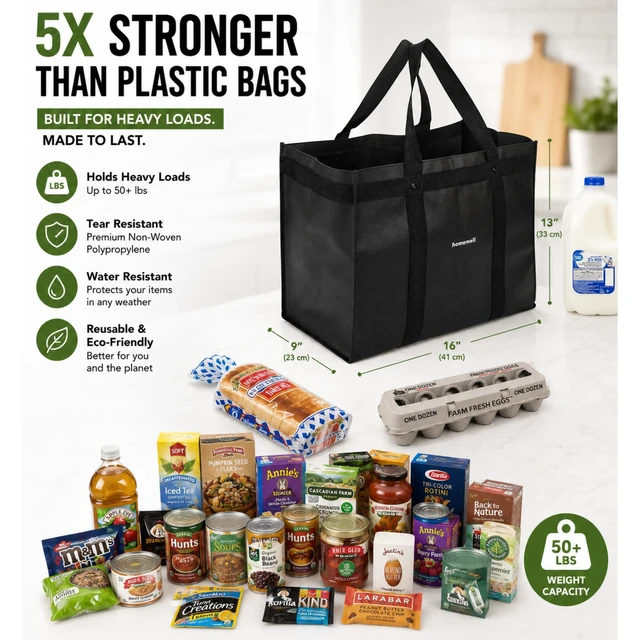 Alt view image 7 of 7 - Heavy Duty Reusable Grocery Bags, Large Shopping Tote Bag, 4 Pack | Folds Flat For Easy Storage, Up To 100 Lbs Capacity, Perfect For Shopping, Storage, Everyday Use