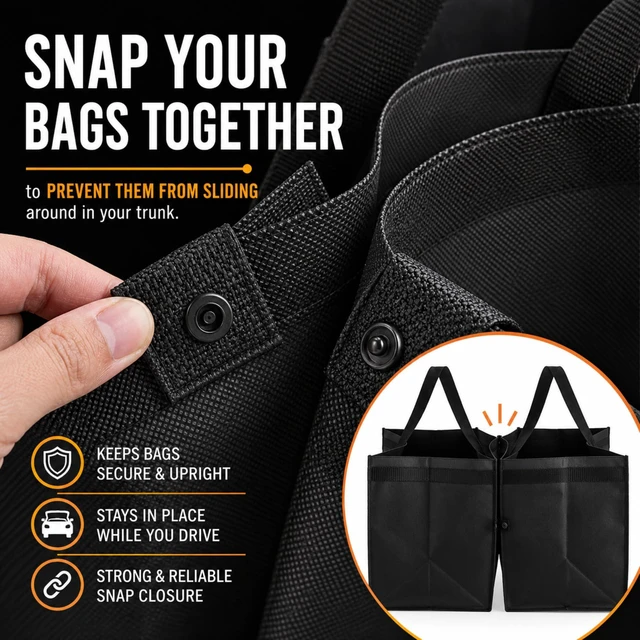 Alt view image 6 of 7 - Heavy Duty Reusable Grocery Bags, Large Shopping Tote Bag, 4 Pack | Folds Flat For Easy Storage, Up To 100 Lbs Capacity, Perfect For Shopping, Storage, Everyday Use