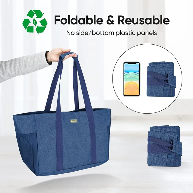 Alt view image 3 of 7 - Soft 9 Gallon Extra Large Utility Tote, Foldable Reusable Storage Bag (Denim Blue)