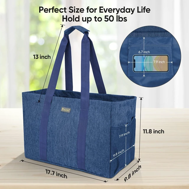 Alt view image 4 of 7 - Soft 9 Gallon Extra Large Utility Tote, Foldable Reusable Storage Bag (Denim Blue)