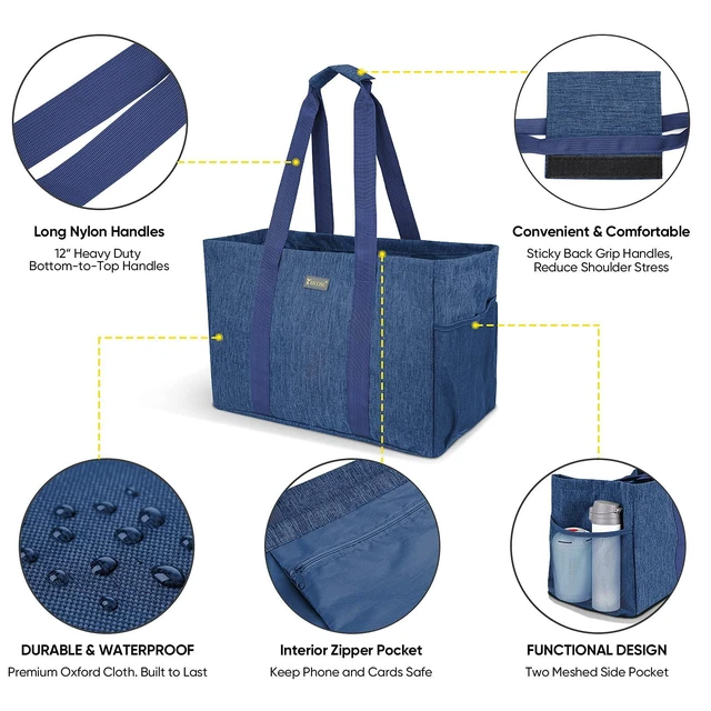 Alt view image 5 of 7 - Soft 9 Gallon Extra Large Utility Tote, Foldable Reusable Storage Bag (Denim Blue)