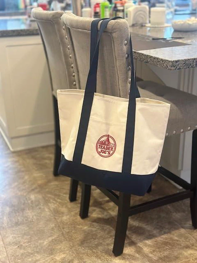 Alt view image 2 of 2 - EXZMA Trader Joes Large Tote Shopping Bag Cotton Canvas Embroidered Bag (1), Navy Blue