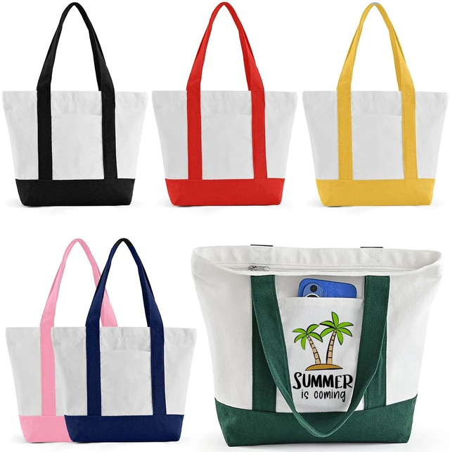 Main image of 6Pack Mini Canvas Tote Bag with Pockets, 12oz Small Tote Bag with Zipper | Cotton reusable grocery shopping bags, small canvas tote bags with customized color for DIY, advertising, Christmas craft
