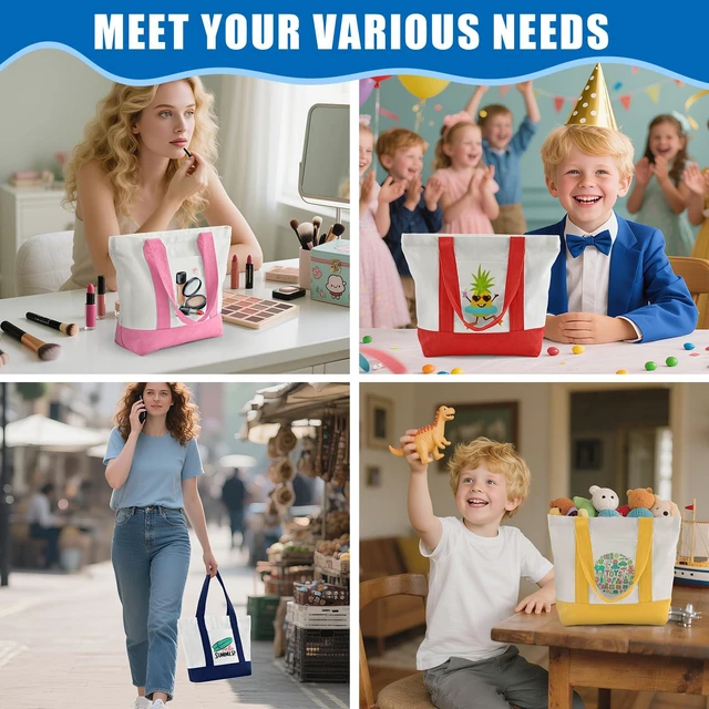 Alt view image 2 of 7 - 6Pack Mini Canvas Tote Bag with Pockets, 12oz Small Tote Bag with Zipper | Cotton reusable grocery shopping bags, small canvas tote bags with customized color for DIY, advertising, Christmas craft