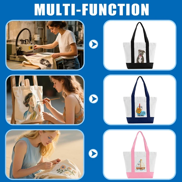Alt view image 4 of 7 - 6Pack Mini Canvas Tote Bag with Pockets, 12oz Small Tote Bag with Zipper | Cotton reusable grocery shopping bags, small canvas tote bags with customized color for DIY, advertising, Christmas craft