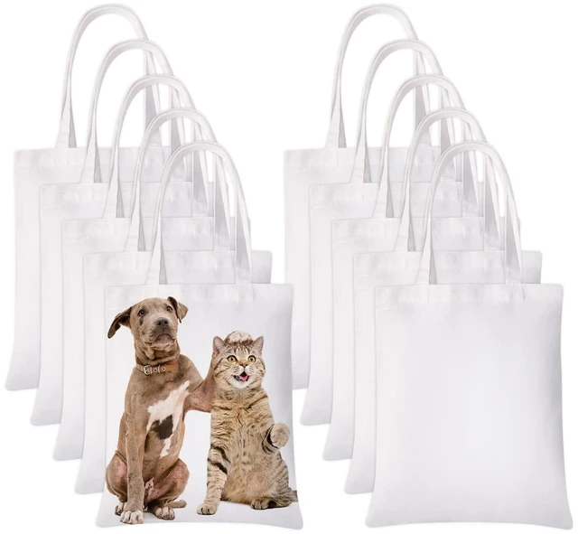 Main image of 10 Pieces Sublimation Tote Bags Printing Blank Canvas Tote Bags Reusable Washable Polyester Grocery Bags for Decorating and DIY Crafting White (10)