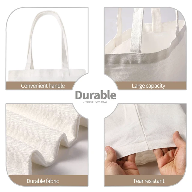 Alt view image 2 of 6 - 10 Pieces Sublimation Tote Bags Printing Blank Canvas Tote Bags Reusable Washable Polyester Grocery Bags for Decorating and DIY Crafting White (10)