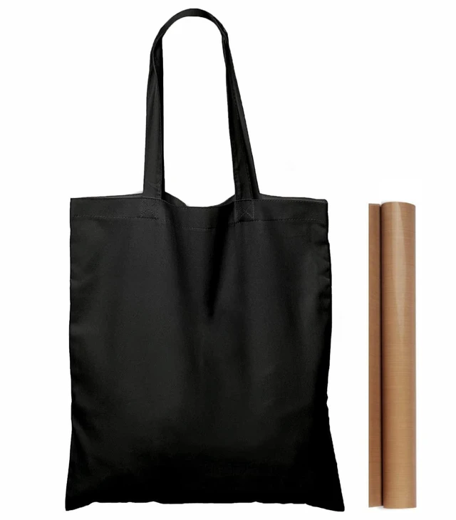 Main image of 5 Pack 15'' X 16'' Black Cotton Tote Bags, Lightweight Blank Bulk Cloth bags with 1pc of PTFE Teflon Sheet