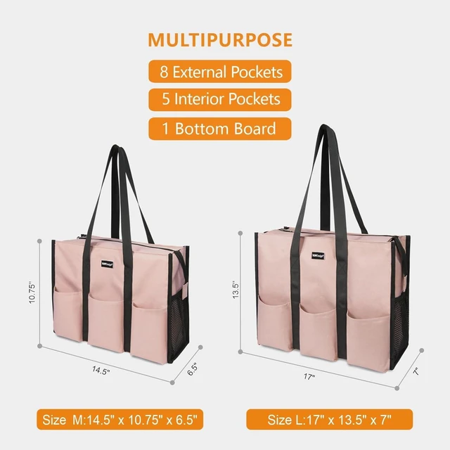 Alt view image 2 of 6 - Utility Water Resistant Tote Bag with 13 Pockets, Zipper Closure | Thick Bottom Support, Stands Upright, for Working Women, Teachers, Nurses, Accountants