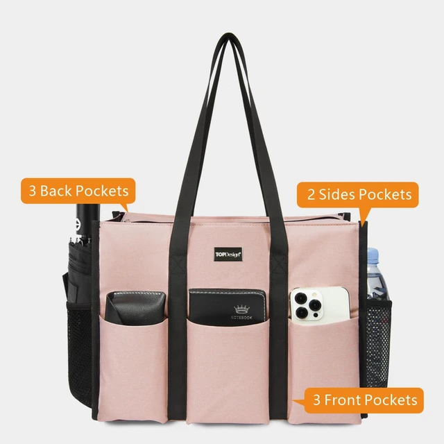 Alt view image 3 of 6 - Utility Water Resistant Tote Bag with 13 Pockets, Zipper Closure | Thick Bottom Support, Stands Upright, for Working Women, Teachers, Nurses, Accountants
