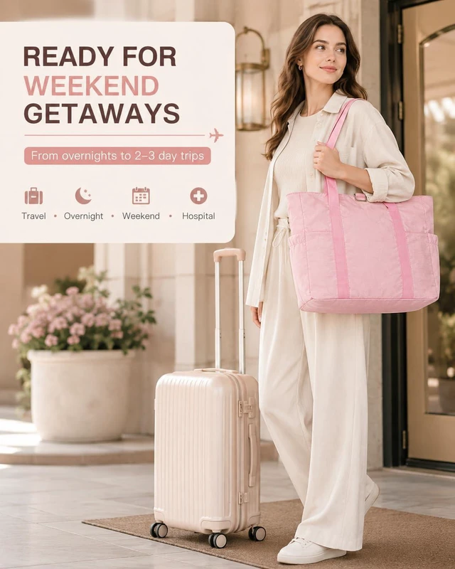 Alt view image 2 of 7 - Travel Bags for Women, 26L Capacity Travel Bag, Small Zipper Tote Bag for Work Every Day, Lightweight Shoulder Handbag Hospital Overnight Weekender Bag Travel Essentials