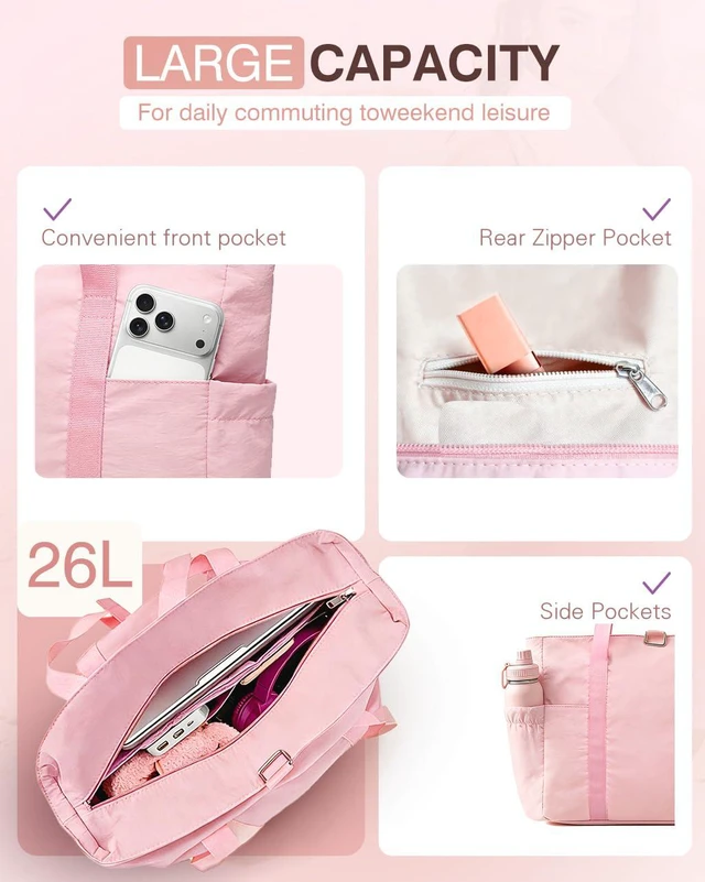 Alt view image 4 of 7 - Travel Bags for Women, 26L Capacity Travel Bag, Small Zipper Tote Bag for Work Every Day, Lightweight Shoulder Handbag Hospital Overnight Weekender Bag Travel Essentials