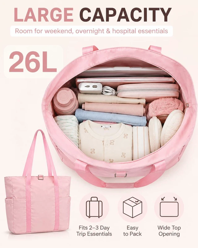 Alt view image 6 of 7 - Travel Bags for Women, 26L Capacity Travel Bag, Small Zipper Tote Bag for Work Every Day, Lightweight Shoulder Handbag Hospital Overnight Weekender Bag Travel Essentials
