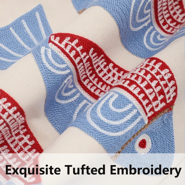 Alt view image 2 of 7 - Summer Beach Embroidery Canvas Tote Bag Red Sardine Fish | Magnetic Buckle Closure, Inner Pocket, Reusable & Durable, Cute Shoulder Bag for Women, for Shopping, Grocery, Travel, Gym