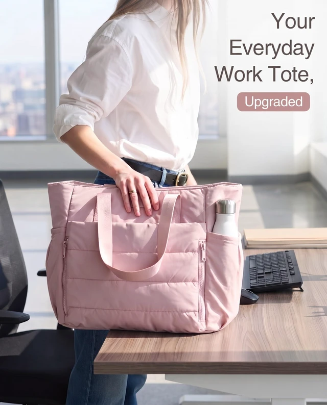 Alt view image 2 of 7 - Work Tote Bag for Women, Puffy Large Lightweight Office Travel Purse | Roomy tote holds laptop, wallet, cosmetics, and daily essentials for office, travel, and weekend use