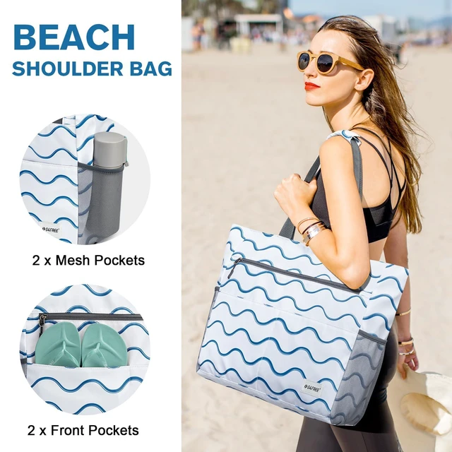 Alt view image 4 of 7 - Beach Bag, Waterproof Sandproof Large Capacity Foldable for Women | Beach Tote Pool Bags for Travel, Swim, with Wet Compartment, Wavy