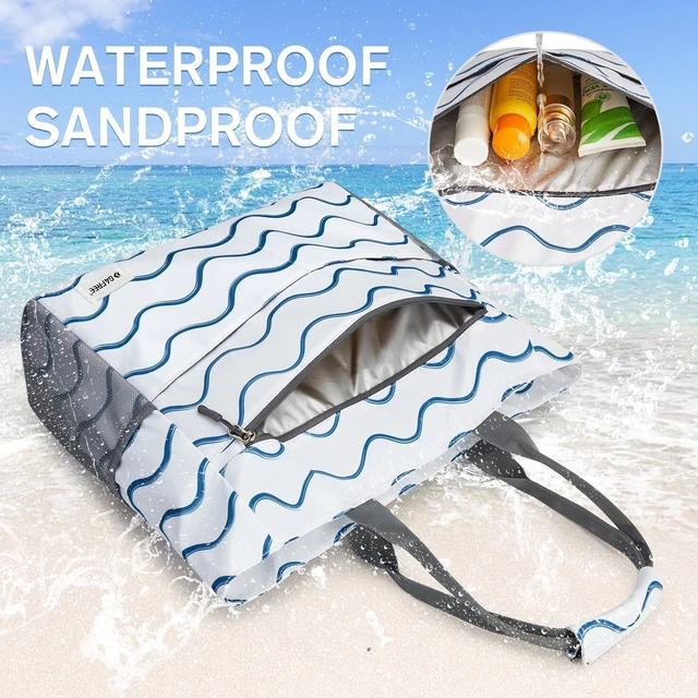 Alt view image 3 of 7 - Beach Bag, Waterproof Sandproof Large Capacity Foldable for Women | Beach Tote Pool Bags for Travel, Swim, with Wet Compartment, Wavy