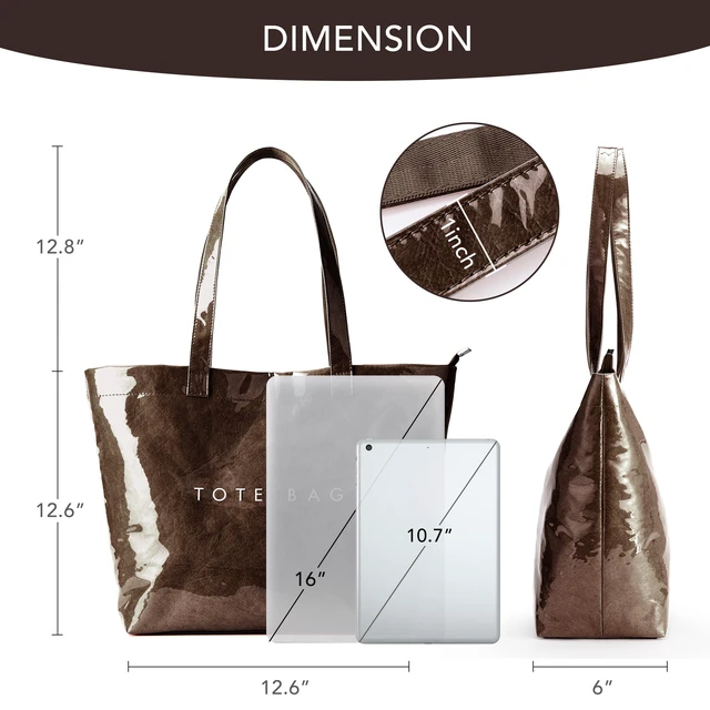 Alt view image 6 of 7 - PVC Zipper Tote Bag, Jelly Plastic Kraft Paper Summer Beach Bag | Trendy Casual Large Hobo Carry All Waterproof Shoulder Handbag Travel Shopping Daily Vacation, Coffee