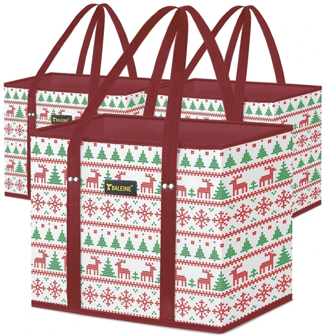 Main image of 3PK Reusable Grocery Bags, Heavy Duty Shopping Tote Bag | 12'' Long Handles, Reinforced Bottom Keeps Upright, Fold Flat Storage, Water-Resistant Shopping Bag, Multiple Color Options