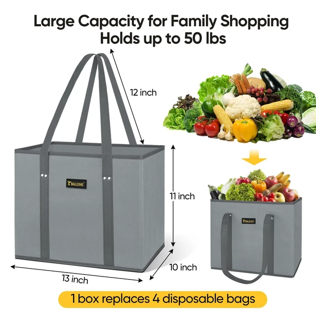 Alt view image 2 of 7 - 3PK Reusable Grocery Bags, Heavy Duty Shopping Tote Bag | 12'' Long Handles, Reinforced Bottom Keeps Upright, Fold Flat Storage, Water-Resistant Shopping Bag, Multiple Color Options