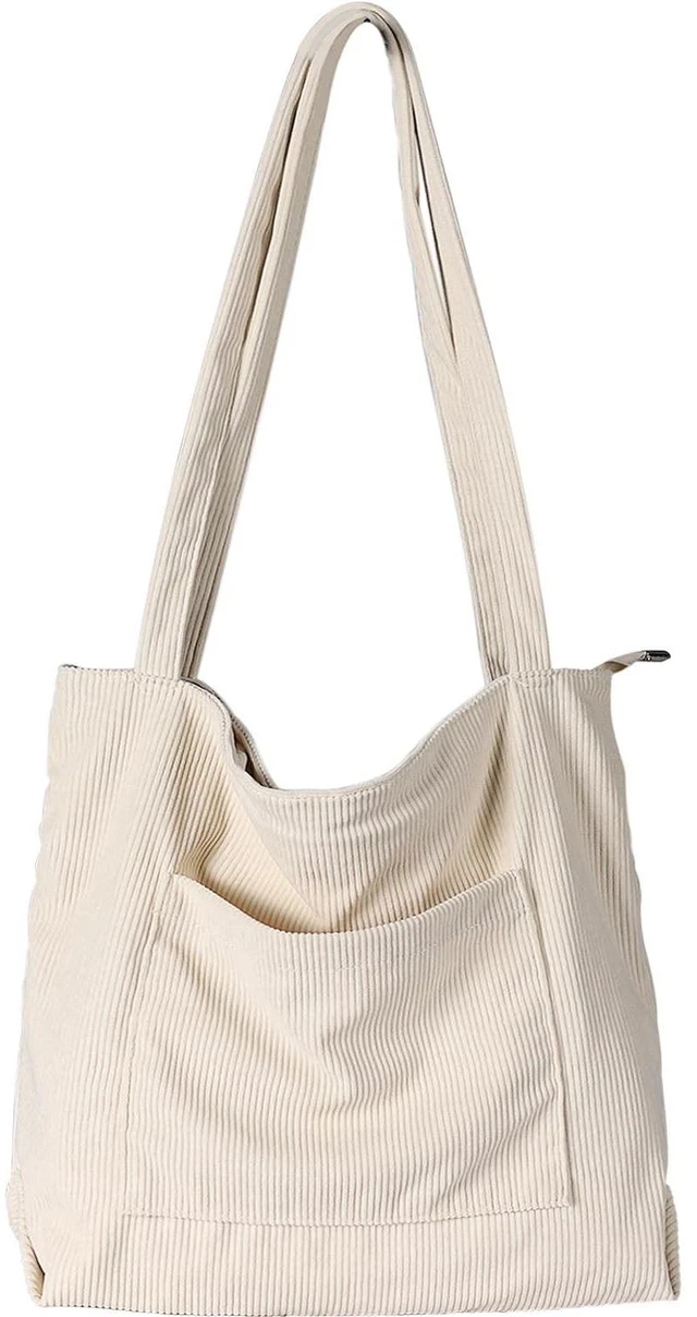 Main image of Women Corduroy Tote Bag, Large Shoulder Hobo Bags Casual Handbags | Big Capacity Shopping Purses Work Bag (Beige)