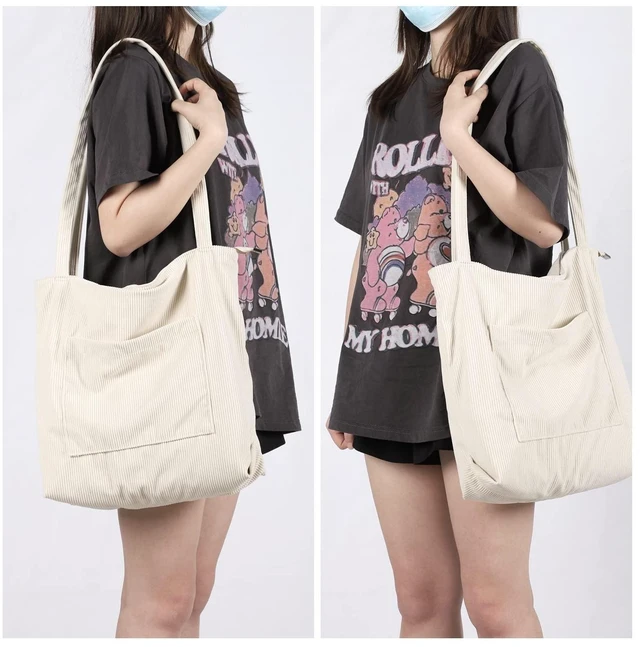 Alt view image 2 of 7 - Women Corduroy Tote Bag, Large Shoulder Hobo Bags Casual Handbags | Big Capacity Shopping Purses Work Bag (Beige)