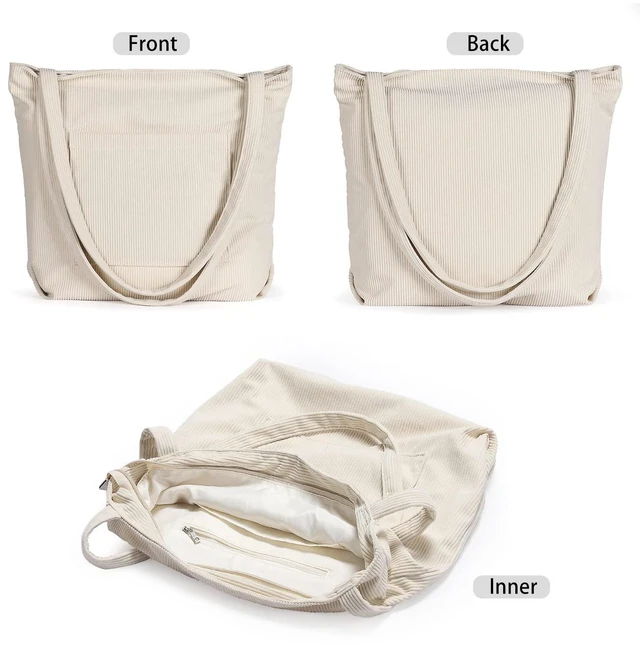 Alt view image 5 of 7 - Women Corduroy Tote Bag, Large Shoulder Hobo Bags Casual Handbags | Big Capacity Shopping Purses Work Bag (Beige)