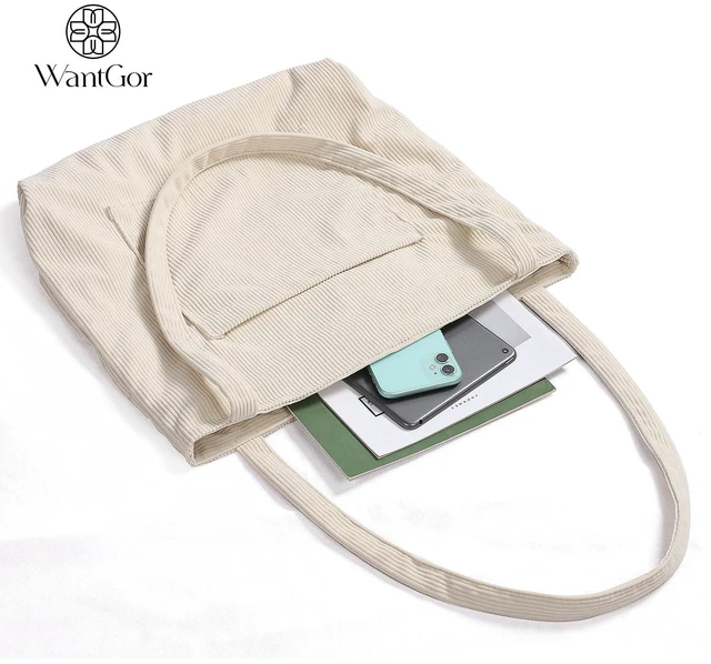 Alt view image 6 of 7 - Women Corduroy Tote Bag, Large Shoulder Hobo Bags Casual Handbags | Big Capacity Shopping Purses Work Bag (Beige)