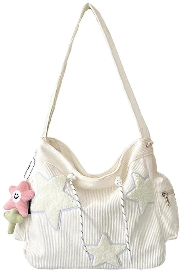 Main image of Star Crossbody Bag Women Corduroy Tote Aesthetic Messenger Shoulder Y2K Hobo Bag (White)