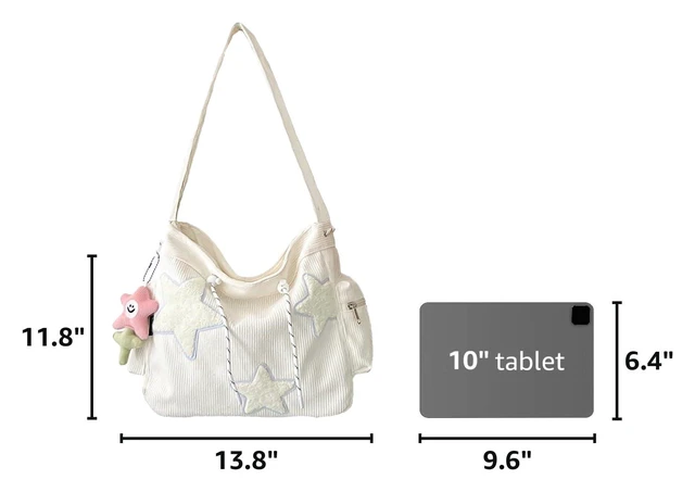 Alt view image 3 of 7 - Star Crossbody Bag Women Corduroy Tote Aesthetic Messenger Shoulder Y2K Hobo Bag (White)