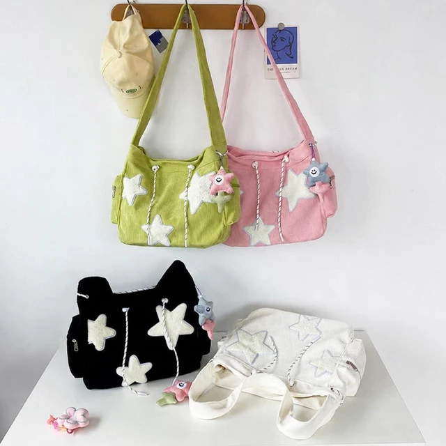 Alt view image 2 of 7 - Star Crossbody Bag Women Corduroy Tote Aesthetic Messenger Shoulder Y2K Hobo Bag (White)
