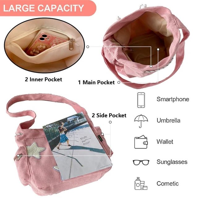 Alt view image 5 of 7 - Star Crossbody Bag Women Corduroy Tote Aesthetic Messenger Shoulder Y2K Hobo Bag (White)