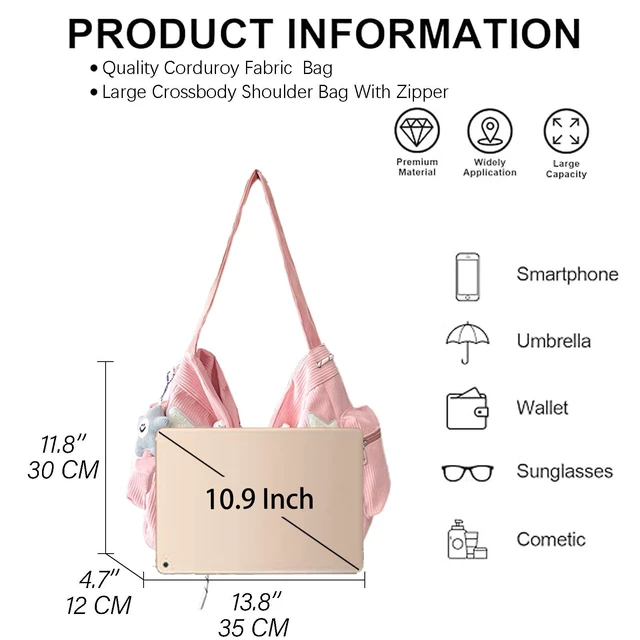 Alt view image 7 of 7 - Star Crossbody Bag Women Corduroy Tote Aesthetic Messenger Shoulder Y2K Hobo Bag (White)