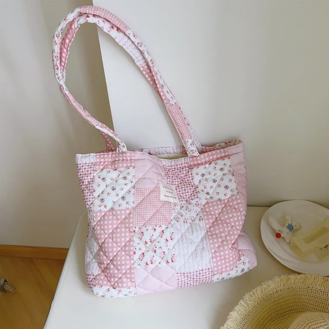 Alt view image 3 of 6 - Top Zipper Floral Quilted Bag Small Tote Bag for Women | Cotton Handbag, Travel Shopping Work Bag, Everyday Purse, Lightweight