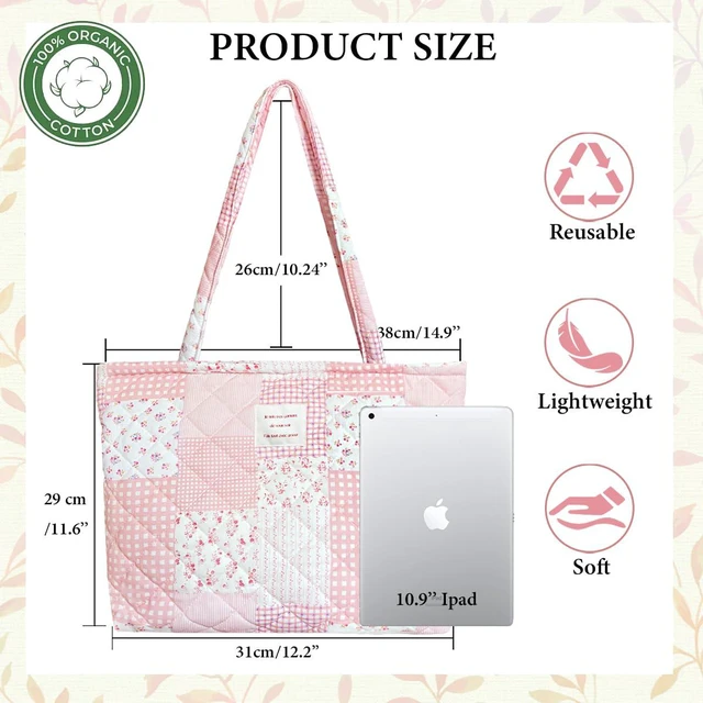 Alt view image 5 of 6 - Top Zipper Floral Quilted Bag Small Tote Bag for Women | Cotton Handbag, Travel Shopping Work Bag, Everyday Purse, Lightweight