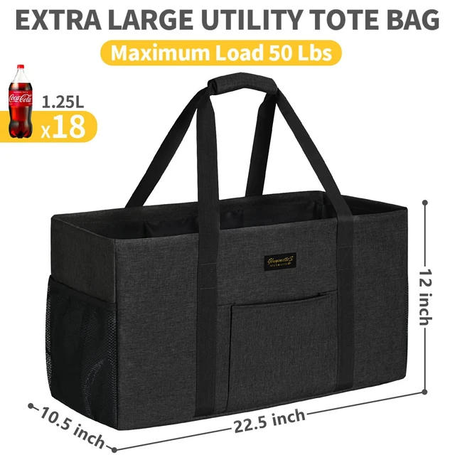 Alt view image 4 of 7 - Extra Large Utility Tote Bag, Stand Up Utility Tote with Metal Wire Frame & Hard Bottom Board, Reusable Grocery Bags With Handles, Extra Large Beach Bag, Collapsible Car Tote