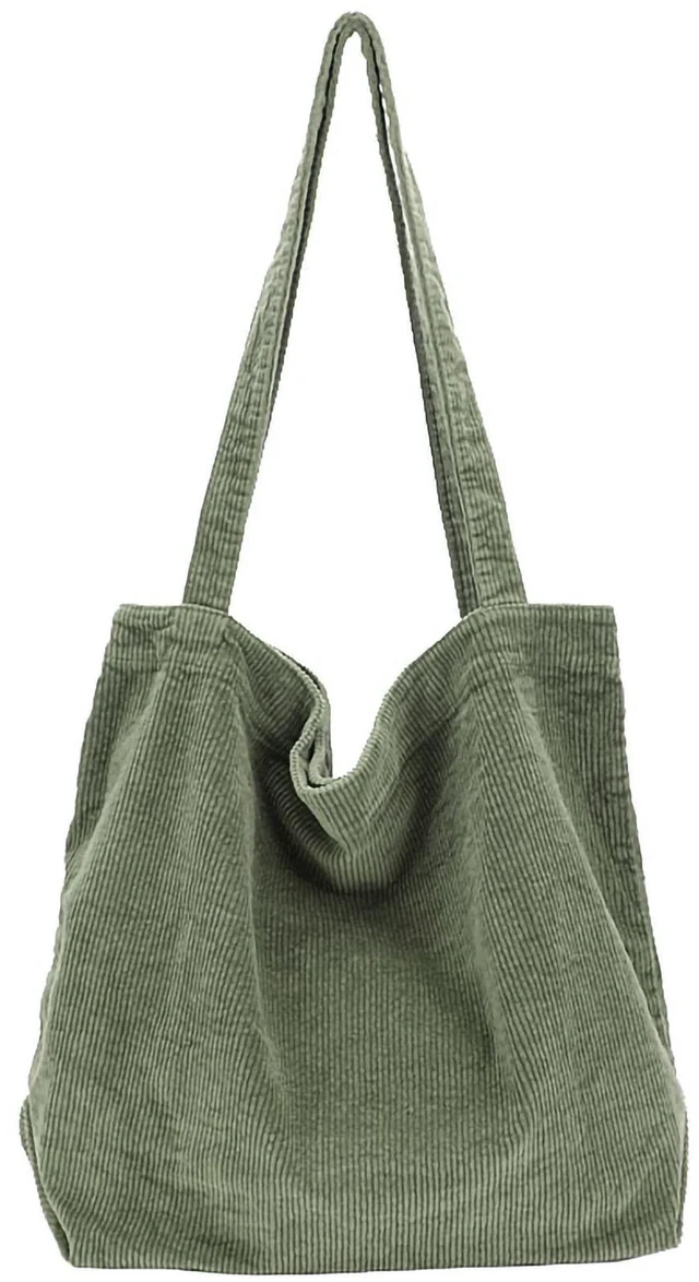 Main image of Corduroy Tote Bag, Large Work Shoulder Purse for Women | Soft corduroy purse, casual handbag for teachers, office, college, travel, gym & daily commute, light green