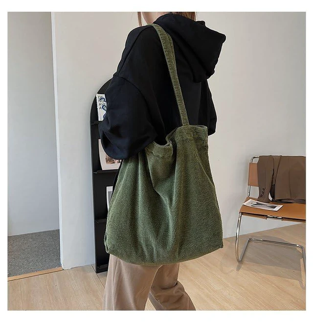Alt view image 4 of 6 - Corduroy Tote Bag, Large Work Shoulder Purse for Women | Soft corduroy purse, casual handbag for teachers, office, college, travel, gym & daily commute, light green